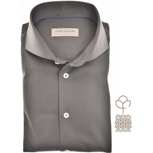 John Miller Overhemd Plain Color Cotton Tricot Donker Groen / male
