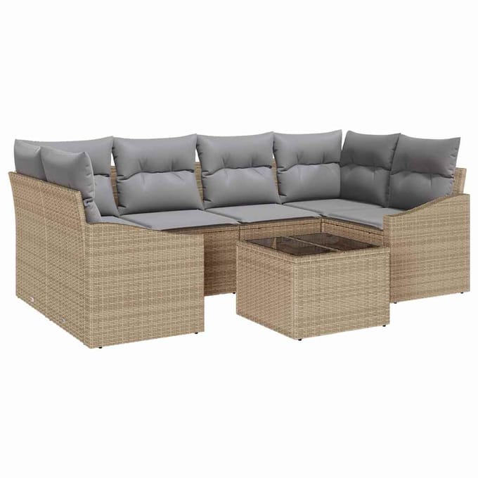 vidaXL Bankstel 7 st Beige en Licht Grijs poly rattan