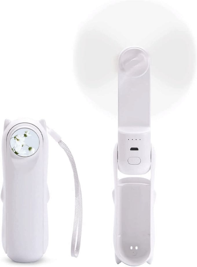 Mini handventilator - Draagbare ventilator - Oplaadbare ventilator - Handventilator - Waaier Handwaaier - Tafelventilator Draadloos - Opvouwbaar - Met spiegel - Hand Fan - met 3 standen - Wit