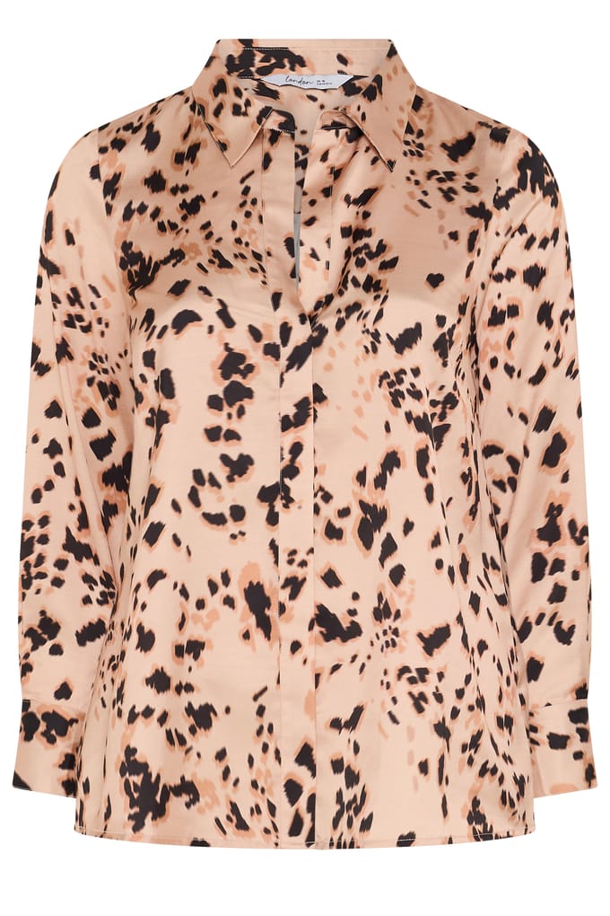 Yours London Curve Bruine Satijnen Blouse Met Dierenprint Size 38