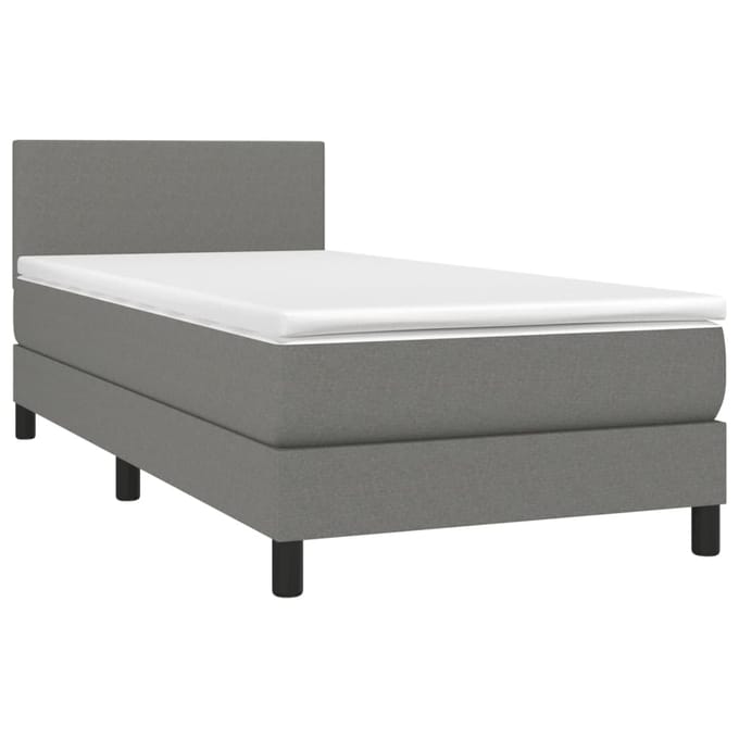 vidaXL - Boxspring - met - matras - en - LED - stof - donkergrijs - 90x200 - cm
