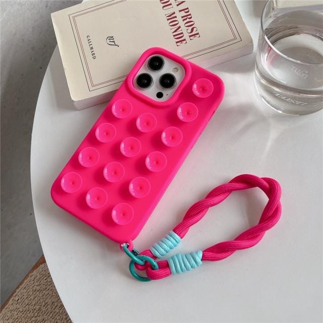 Coque de protection souple avec ventouse et lanière pour iPhone 16 Pro Max, compatible avec iPhone 12, 13, 14, 15 Plus iPhone 14 Pro Max