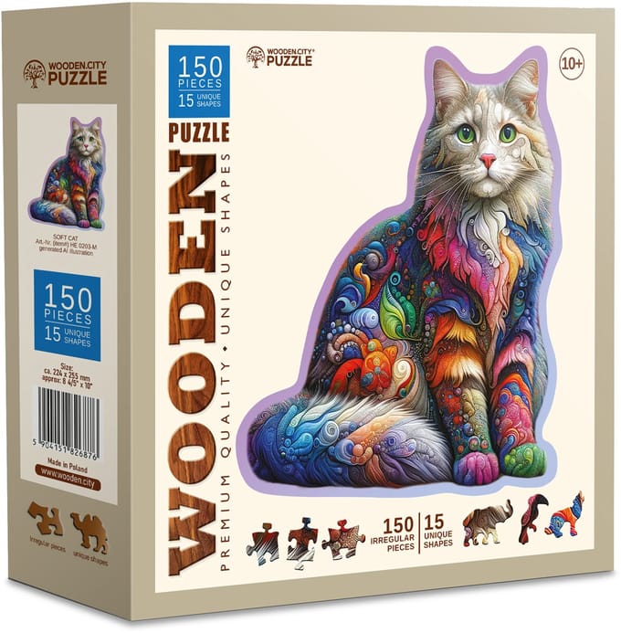 Wooden.City houten puzzel - Soft Cat dierenpuzzel 150 stukjes.