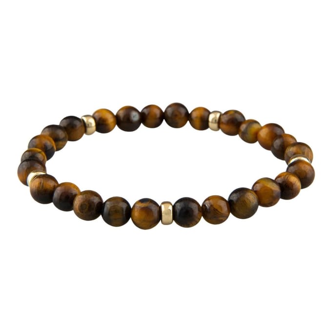 Armband natuursteen: Tijgeroog 6mm & 14kt goud