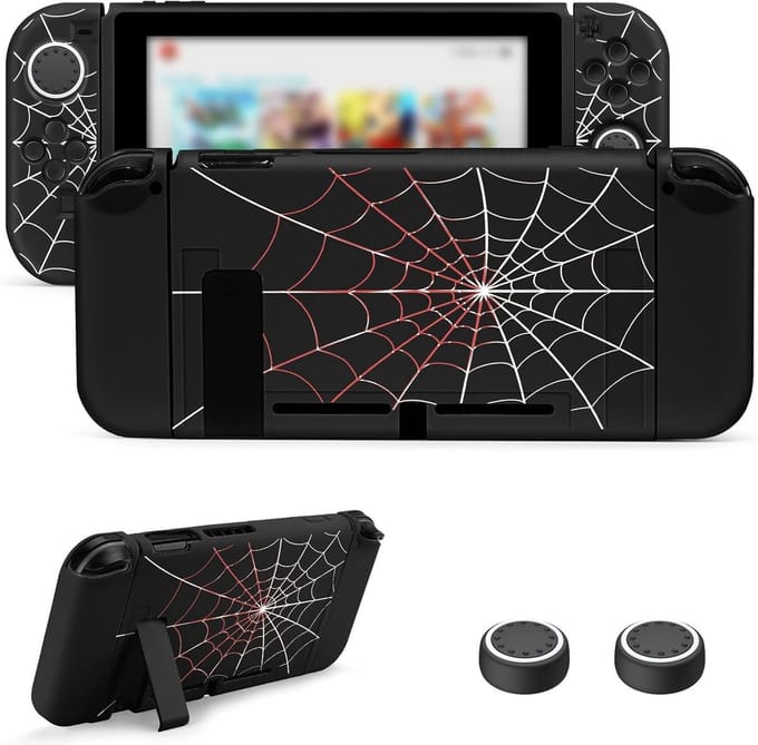 JINGDU Switch Protector Thin Docking Soft Cover for Switch 2017 NS Anti-Scratch TPU Case with Thumb Grips (Spider - ShopVlot