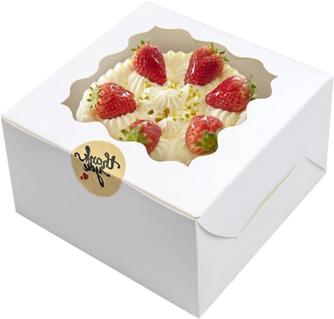 SmilerSmile 24 Pcs 24cm Cake Boxes Cake Box with Window, Bakery Box, Disposable Cake Containers for Pastry, Cookies, Cakes, Cupcakes (White)