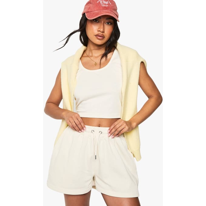 boohoo Dames Crop top met ronde hals en sweatshort-set | Ecru | Maat: Medium
