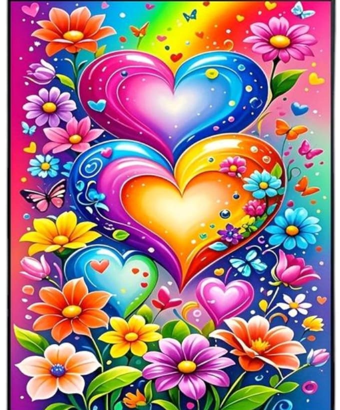 30x20cm Diamond Painting Hartjes bloemen (rond) nr 367