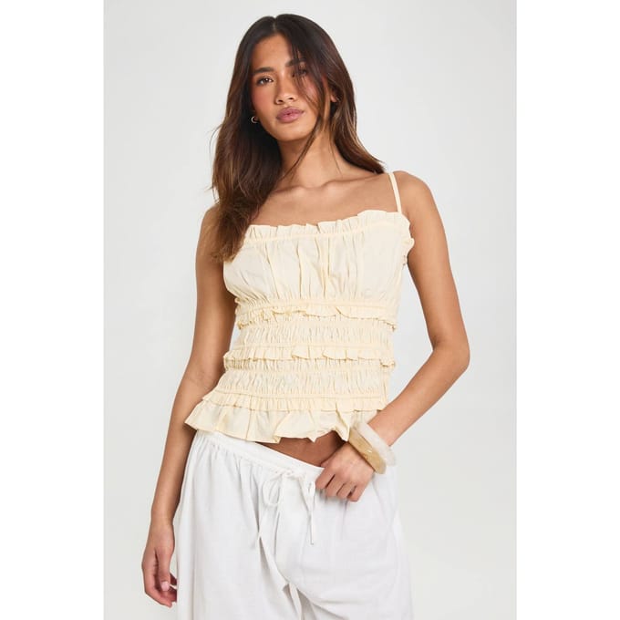 boohoo Dames Poplin Gerimpeld Cami Topje | Citroen | Maat: 34