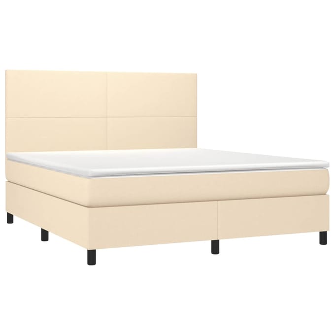 vidaXL - Boxspring - met - matras - en - LED - stof - crèmekleurig - 180x200 - cm