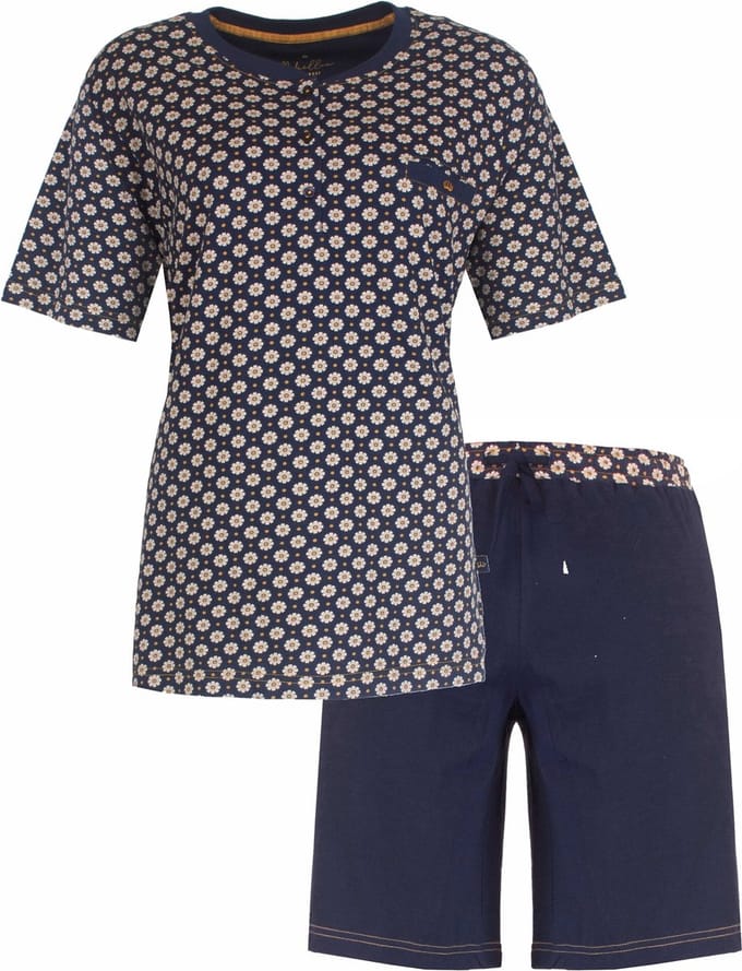 Medaillon Dames Shortama - Slaapset - 100% Katoen - Blauw - Maat XL