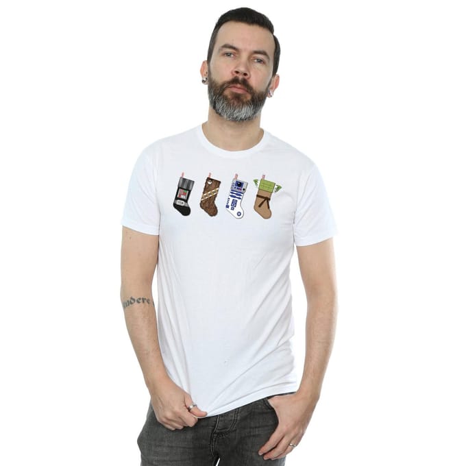 Star Wars Heren Kerstmis Kousen T-Shirt (Wit)