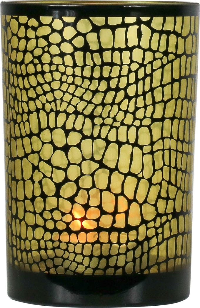 Theelichthouder croco zwart large 18cm*