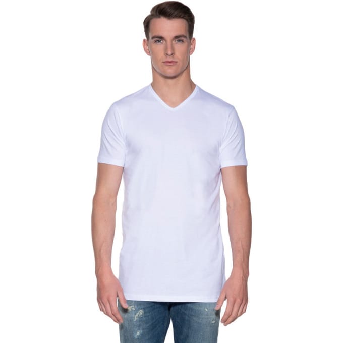 Slater 7800 - Basic Fit Extra Lang 2-pack T-shirt V-hals korte mouw wit M 100% katoen