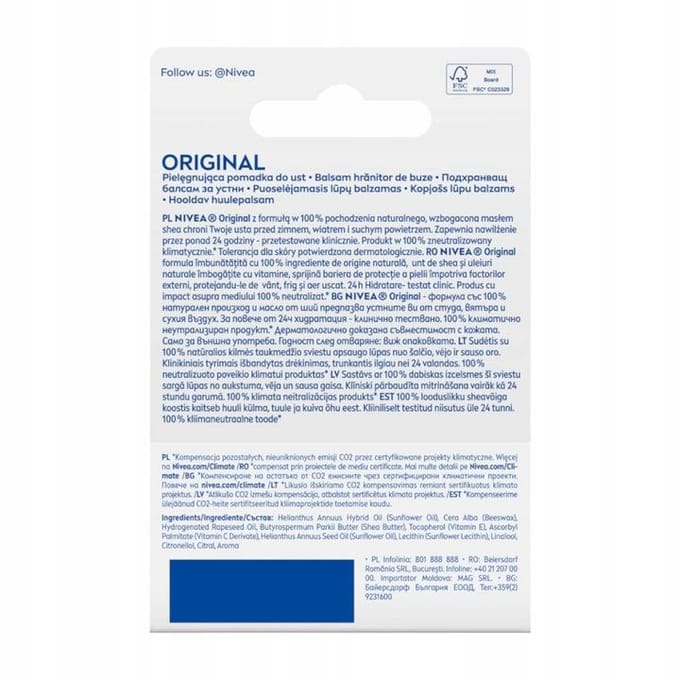 NIVEA Original Care - Lippenbalsem - 4,8 g - Verzorgend - Natuurlijk