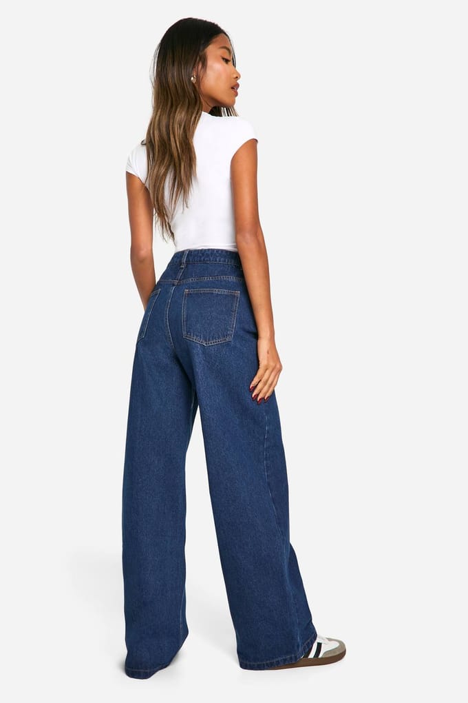 Dames Boohoo Basics Losse Wijde Pijp Jeans | Indigo | Maat: 10/32L