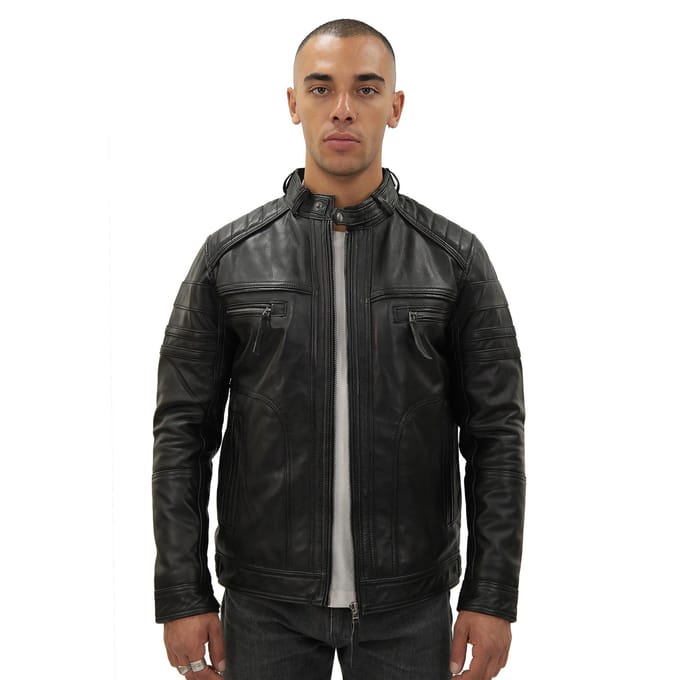 Heren vintage zwart leren bikerjack-Napels