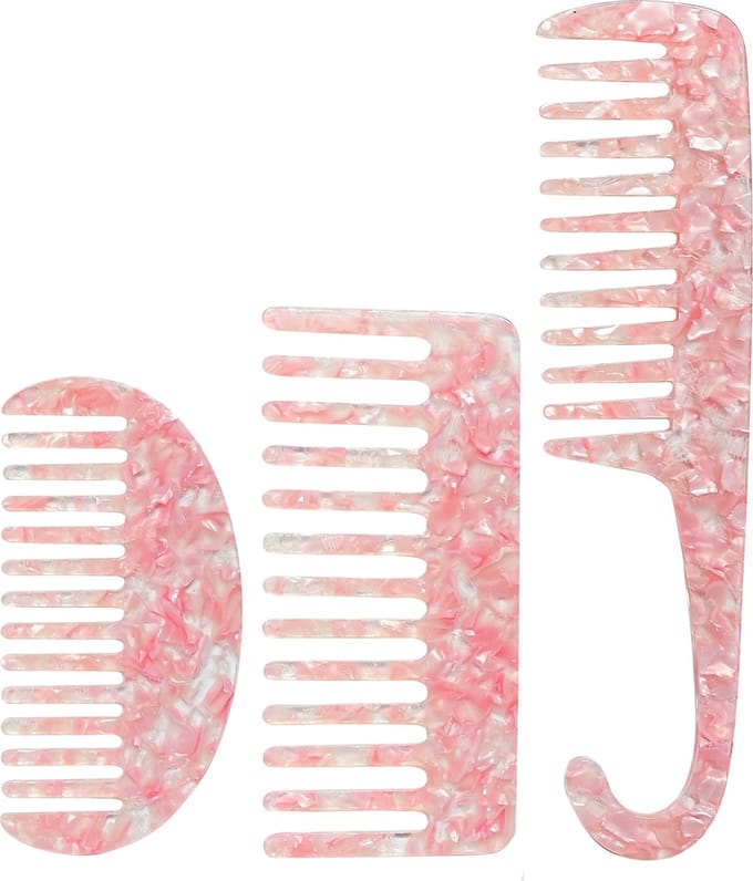 YUBBI Brede Haarkam Set - Grove Douche Kam - Wet Comb - Wide Tooth Comb - 3 Stuks - Roze