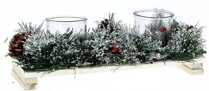 Fotophore Kerstmis 2 beugel Candle 35x135x5cm - Holly and Pine - Plastic - SILUMEN
