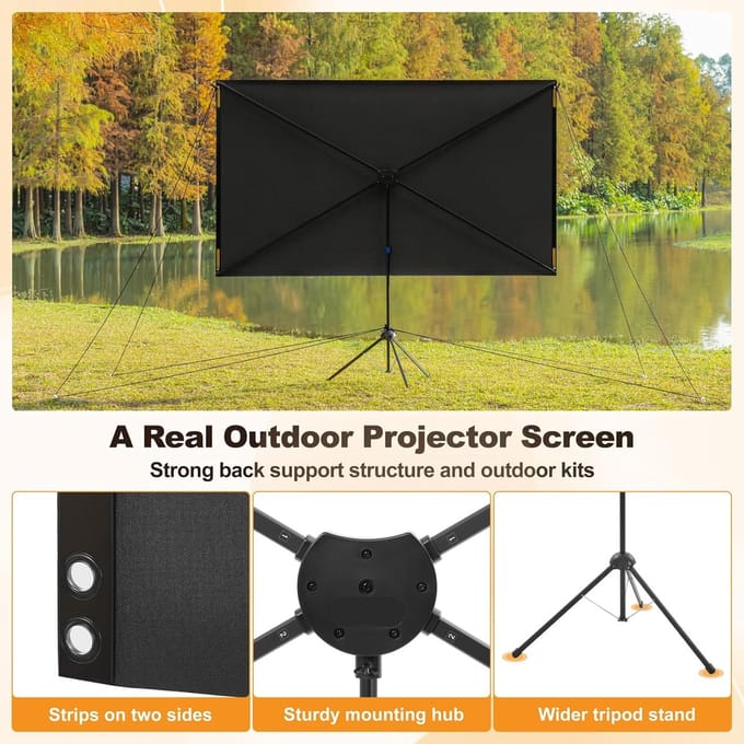 Projectiescherm met Statief - Draagbaar Beeldscherm - Buitenfilms Kijken - Windbestendig Ontwerp - 80 Inch 16:9 - Wit