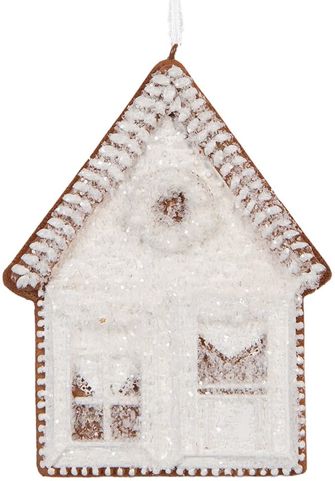 Clayre & Eef Kersthanger Gingerbread house 8x1x10 cm Wit Kunststof
