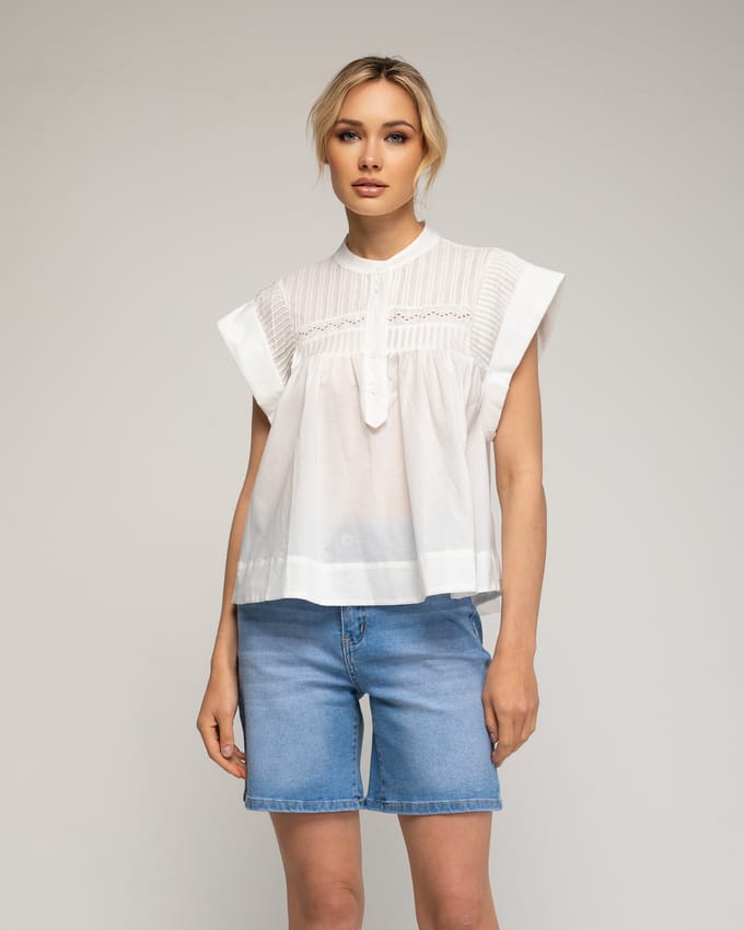 Oversized mouwloze top met plooien
