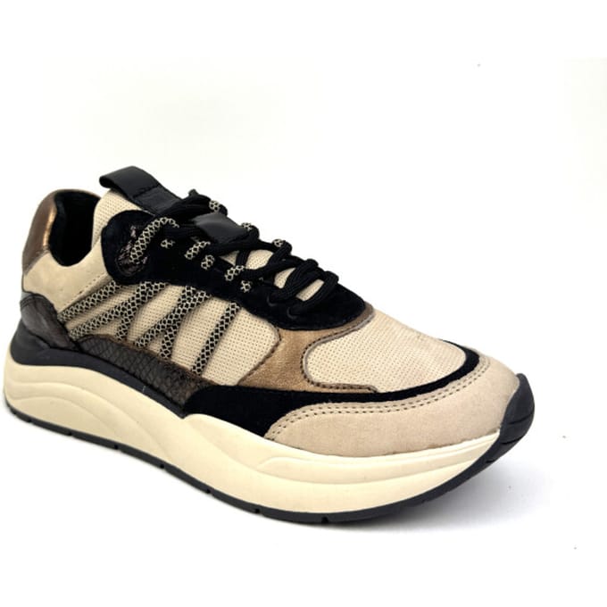Poelman CHARU Dames Sneakers - Zwart Met Beige