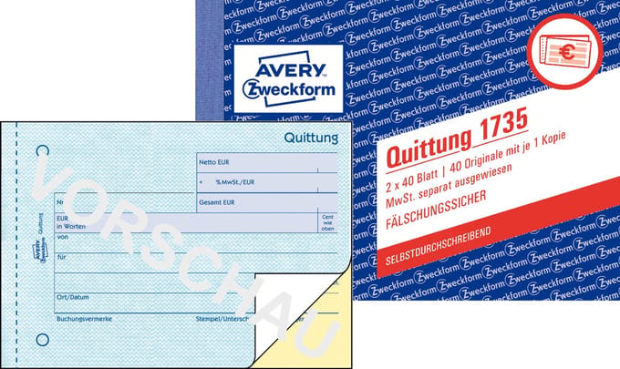 Avery-Zweckform 1735 Kwitantieformulier DIN A6 liggend Aantal paginas: 40 Wit 80 vellen