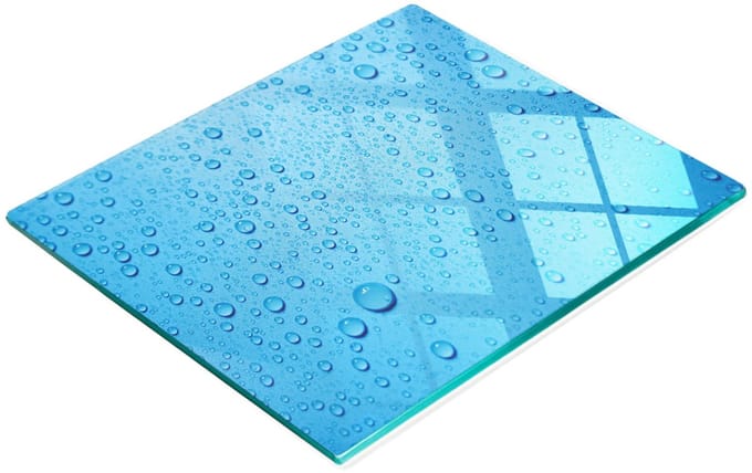 Glazen snijplank met decoratieve waterdruppels, 60x52 cm
