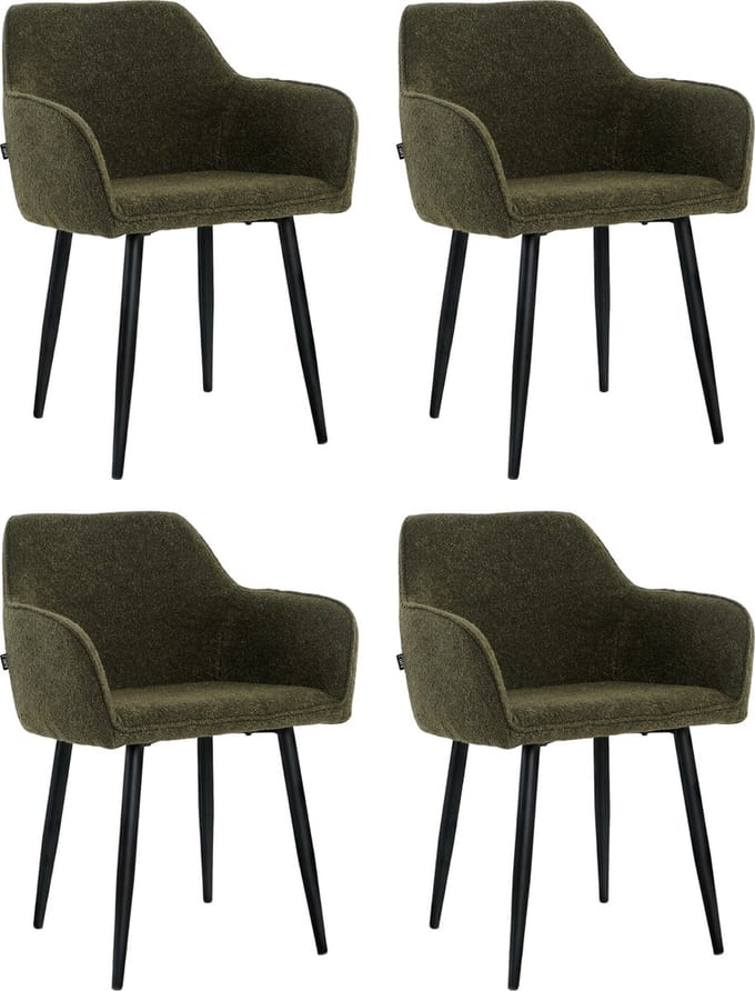 Lina® Diamond Eetkamerstoel - Groen - Set van 4 - Boucle