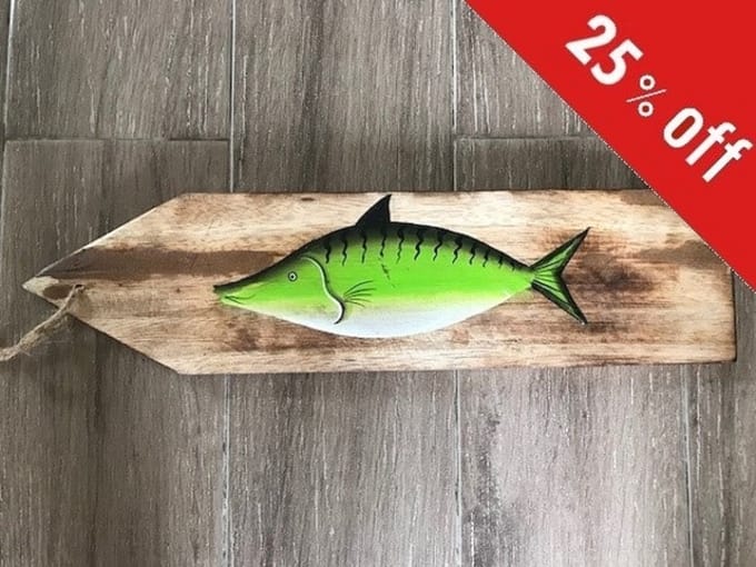 !! SALE !! Sloophout met Vis groen 12x45 cm