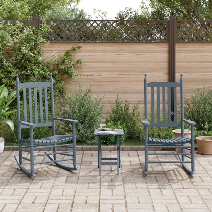 vidaXL - Schommelstoelen - 2 - st - met - inklapbare - tafel - populierenhout - grijs