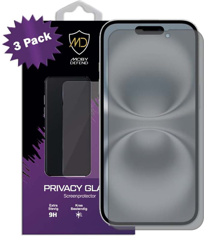 3-Pack MobyDefend Screenprotectors - Geschikt voor iPhone 16 - Matte Privacy Glass Screensavers