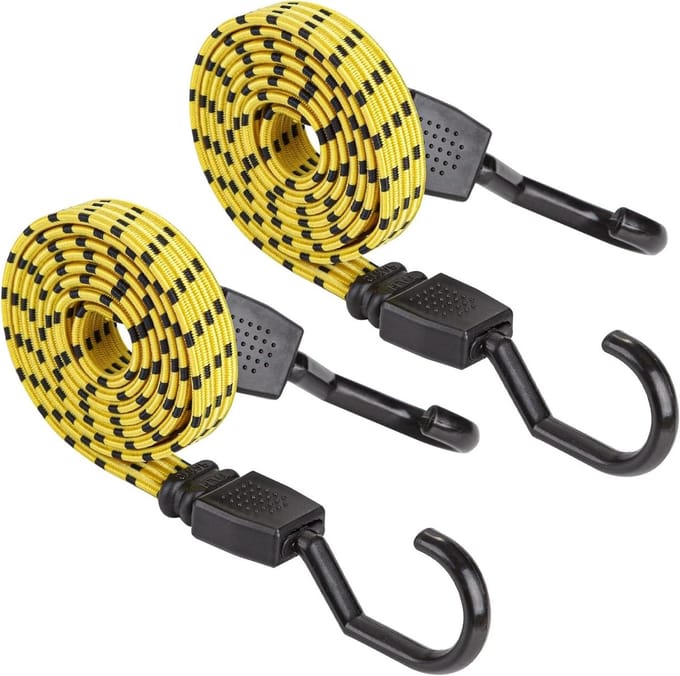 Bungee Koord Set - Elastisch Bevestigen - Bagage Vervoeren - Verstelbare Band - 2 Pack 122 cm - Zwart Geel