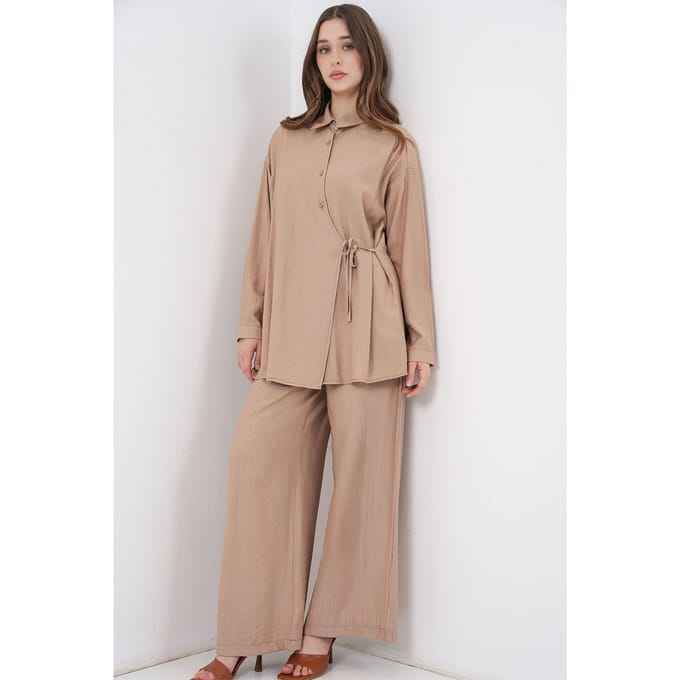 Tunic-pantalonset met strikdetail en kraag
