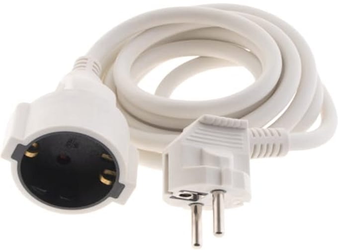 Schuko Verlengkabel 2m met Versterkte Isolatie - Maximaal 3680W, 230V