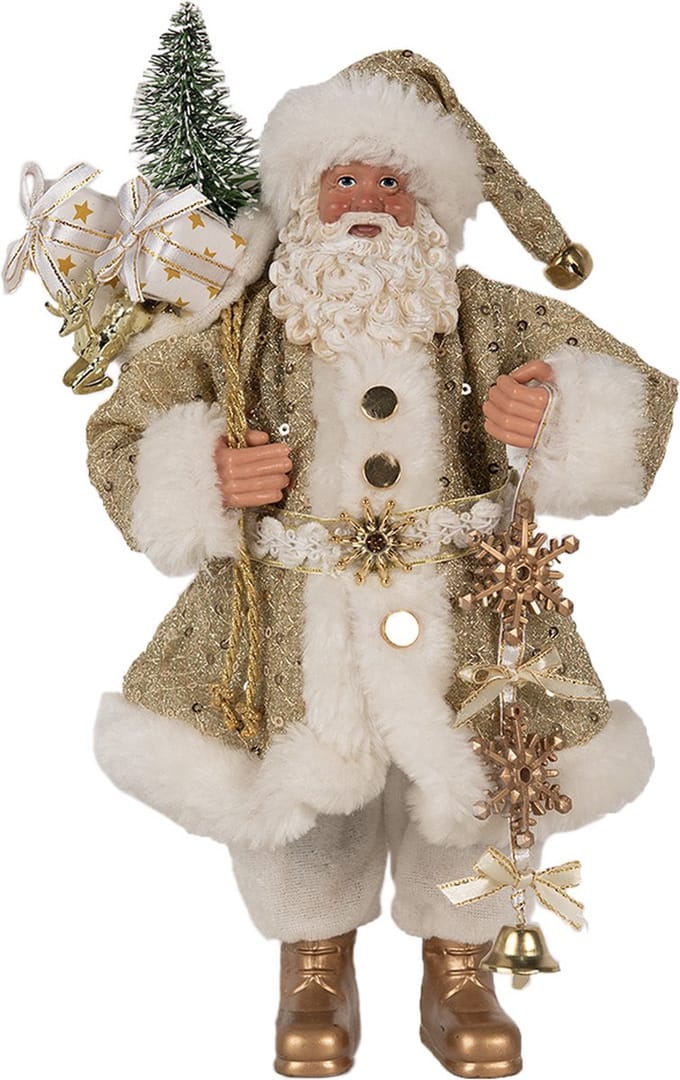 Clayre & Eef Kerstdecoratie Beeld Kerstman 27 cm Goudkleurig Kunststof