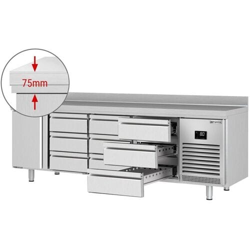 GGM Gastro Kühltisch Premium PLUS - 2452x700mm - mit 1 Tür - 9 Schubladen - mit Aufkantung