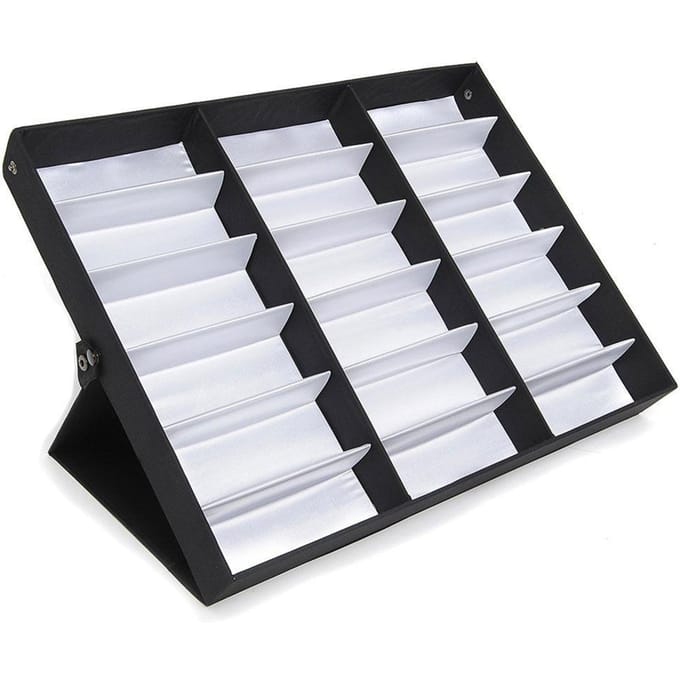 18 Vakken PU Leer Bril Display Opbergkoffers Opvouwbare Deksel Zonnebril Doos Organizer wit