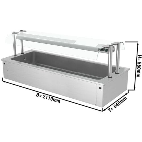 GGM Gastro Einbau Eiswanne - 2100mm - 6x GN 1/1 - 250 Liter - mit Glas-Hustenschutz Zilver