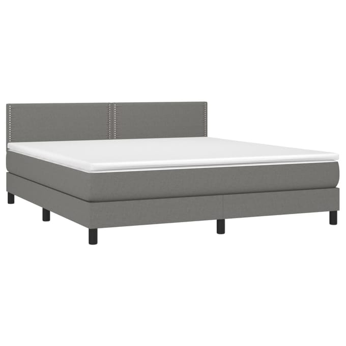vidaXL - Boxspring - met - matras - en - LED - stof - donkergrijs - 180x200 - cm