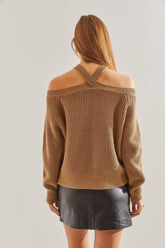 Textuur Crew Neck Langsleeve Trui met Uitsnijdetail