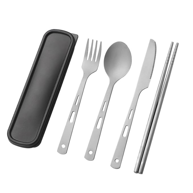 Buiten Titanium Servies Set Draagbaar Lichtgewicht Vork Lepel Mes Eetstokjes Bestekset gray