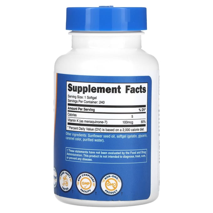Nutricost, vitamine K2, 100 mcg, 240 softgels