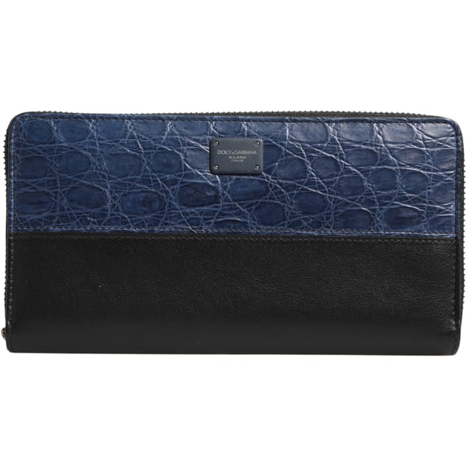 Zwarte Blauw Exotisch Leren Heren Continental Clutch Portemonnee