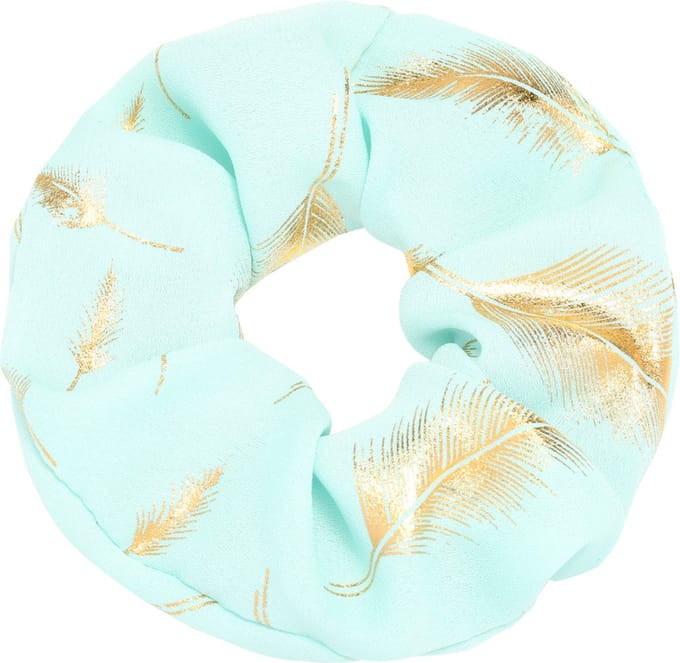 Scrunchie golden feather blauw