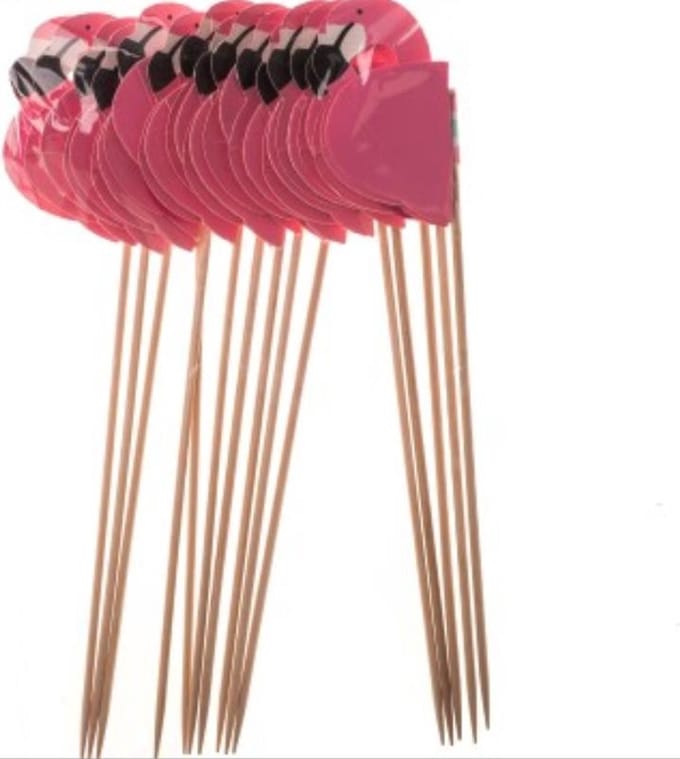 Cocktailprikker groot flamingo 16 stuks 17 cm hoog