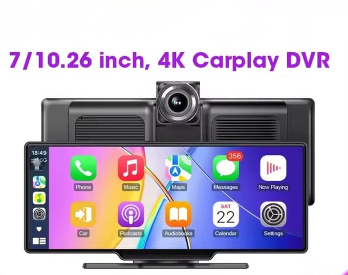 UFTA Carplay Android Auto - 4K Dashcam - 10,26 inch Scherm - Touchscreen - GPS - Wifi - Bluetooth - Draadloos - Zwart Kleur