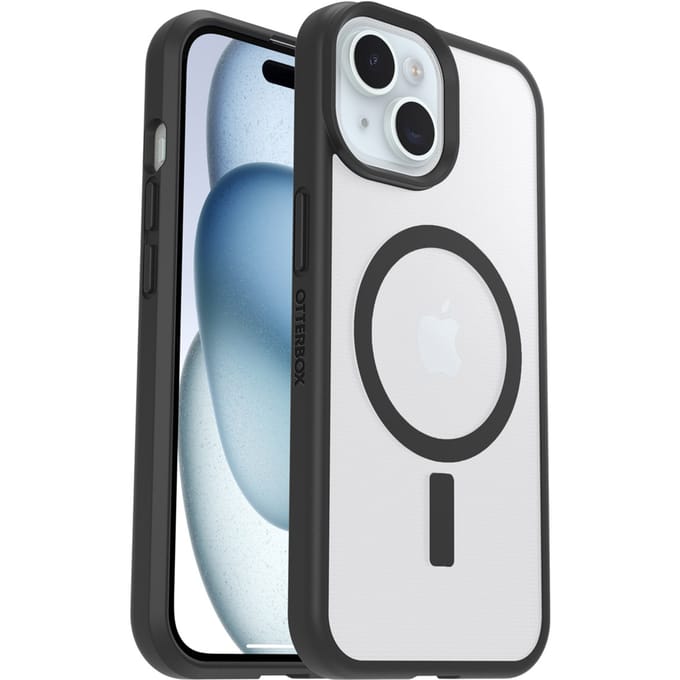 Otterbox React Magsafe Backcover Apple iPhone 17e, iPhone 16e, iPhone 15, iPhone 14, iPhone 13 Transparant, Zwart MagSafe compatible, Stootbestendig