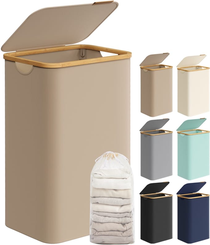 SONGMICS - Wasmand - Opklapbaar Deksel - Afneembare Waszak - Bamboe Handgrepen